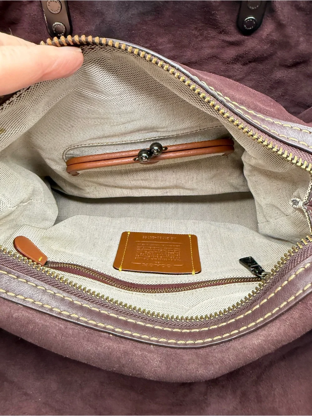 Coach Rogue 31 Grey Pebbled Leather with Maroon Side Panels. Model 23755